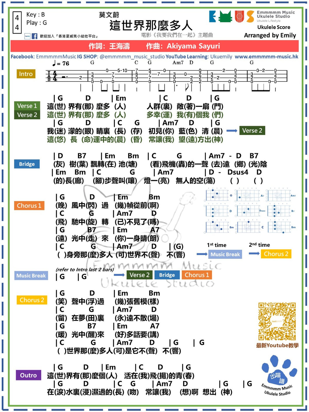 莫文蔚 - 這世界那麼多人｜免費Ukulele Chord譜