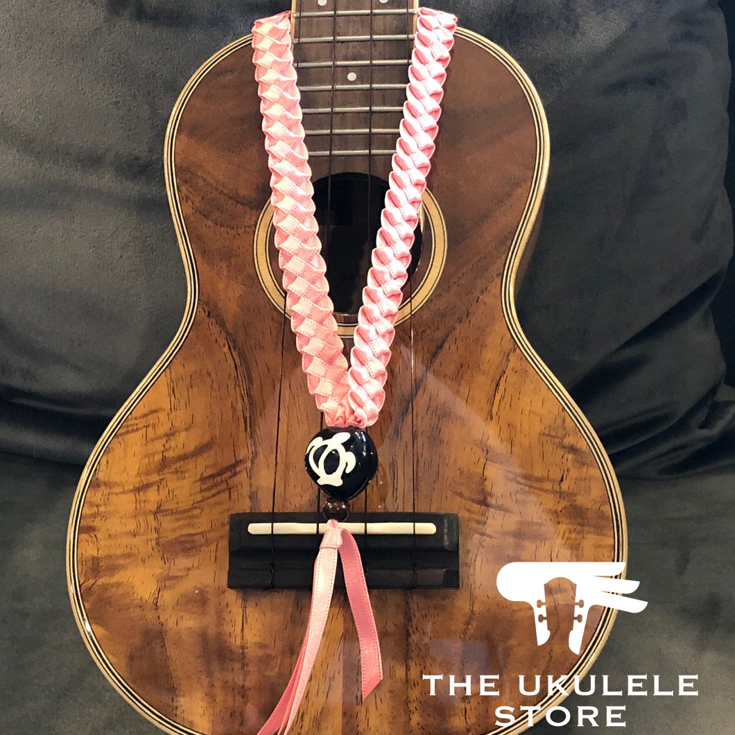 日本製絲帶手造Ukulele背帶 - 粉紅白色幼帶