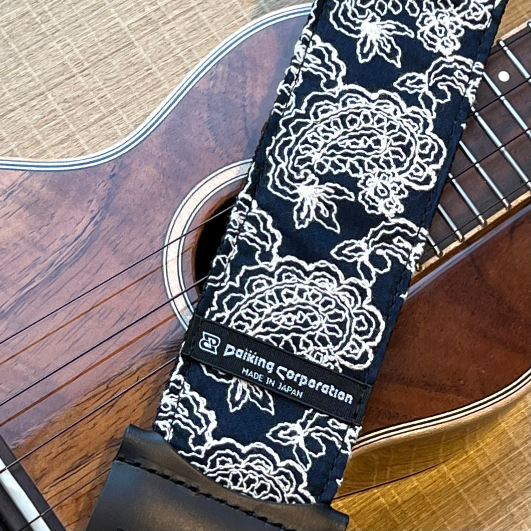 限量特別版日本製造彩花Ukulele/結他背帶 -  藍色日本布料腰果花刺繡