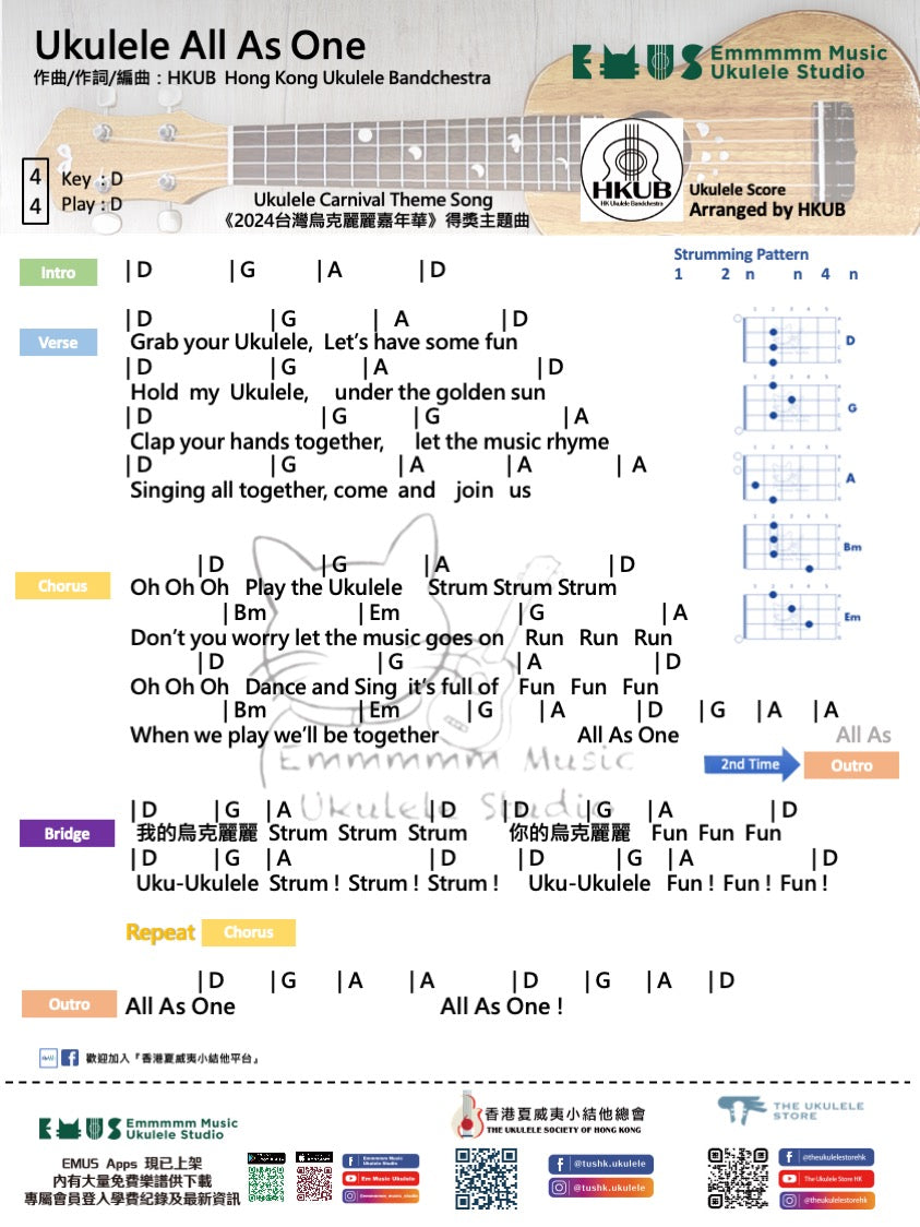 Hong Kong Ukulele Bandchestra - Ukulele All As One｜免費Ukulele Chord譜