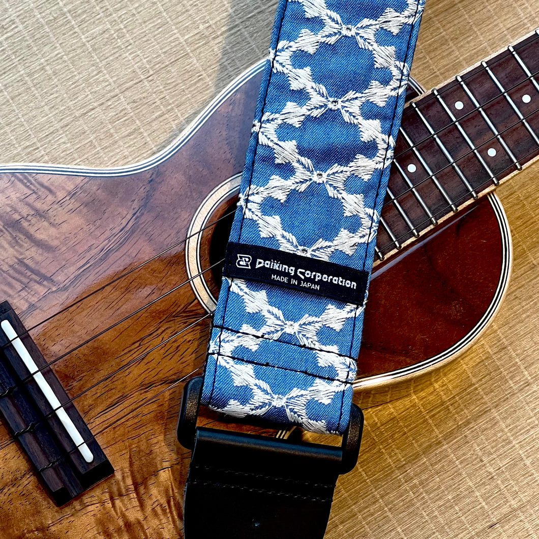 限量特別版日本製造彩花Ukulele/結他背帶 - 牛仔布藍色日本布料刺繡