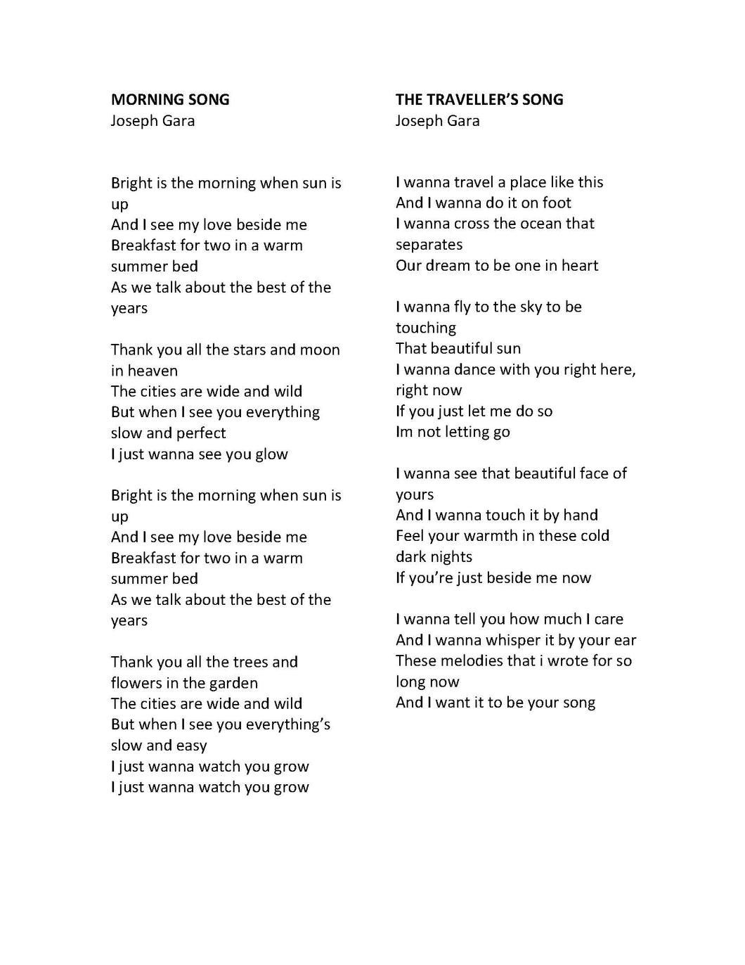 Joseph Gara - Joseph Gara Original Song (Lyrics Only)｜免費Ukulele Chord譜